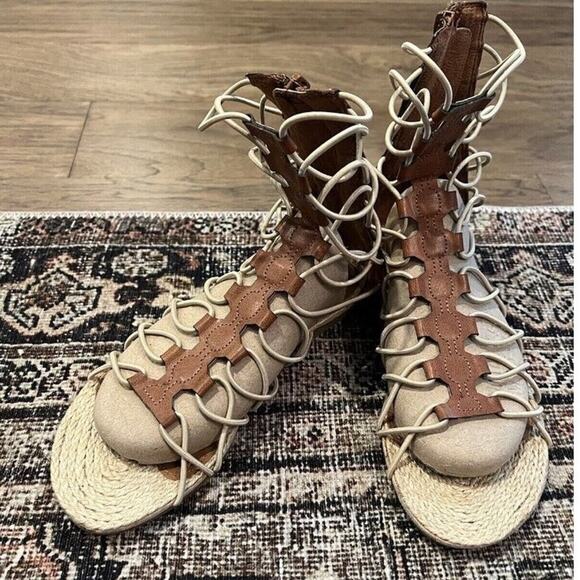 Mia Annie Gladiator Sandals Lace Up Tan Brown Summer Shoes - Picture 7 of 7